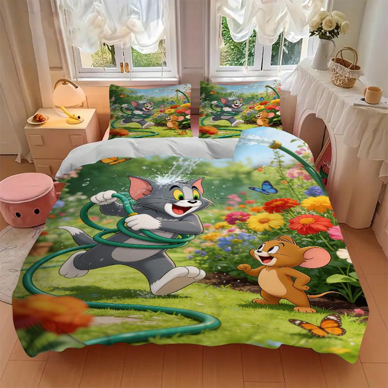 Tom Jerry Garden Fun Print 3Pcs Bedding Setduvet Cover With 2 Bedropillowcase Home Birthday Gift