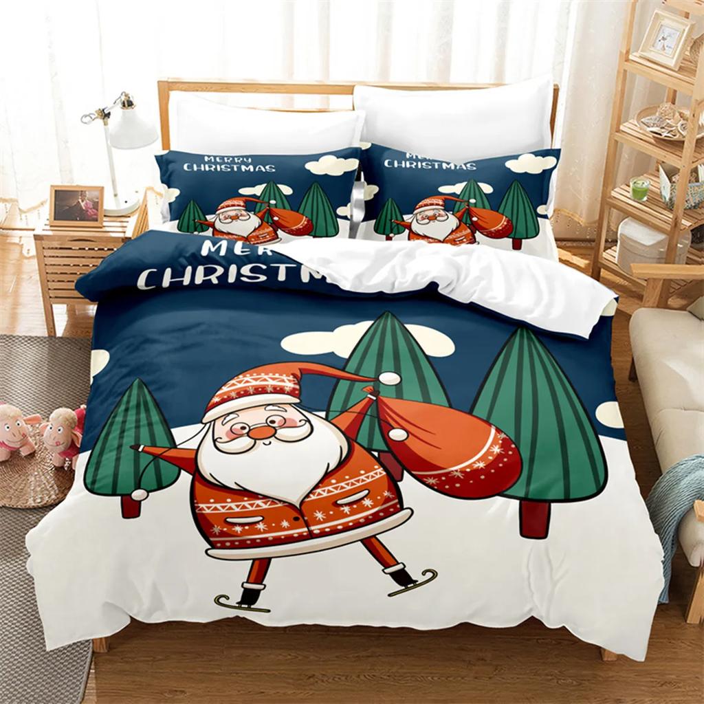 Cartoon Christmas Santa Claus Send Gifts Duvet Cover Digital Printing Christmas Tree Fashion Duvet Cover For Children Boys Girls