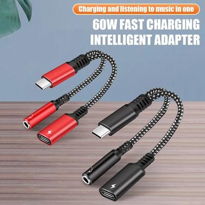 Adaptateur USB C vers Jack Casque 3,5 mm 2 en 1 Type C Charge PD 60W Adaptateur Audio Aux pour Ipad Pro Samsung S20 Ultra Xiaomi Huawei