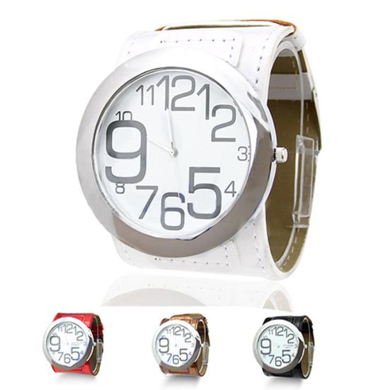 Men Women Luxury Sport Faux Leather Big Marker Analog Quartz Wrist Watch