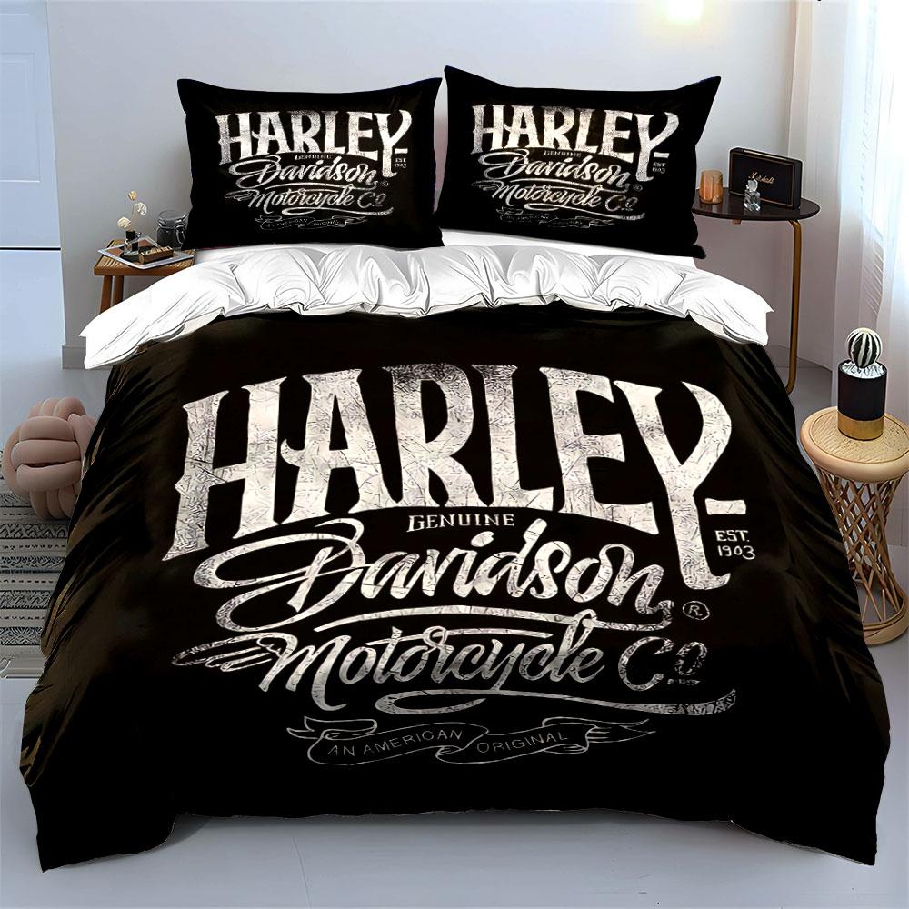 Harley Davidson Logo Design Bedding Duvet Cover Set Duvet Cover Pillowcases  (1*Duvet Cover 2*Pillowcases, Without Duvet Insert)