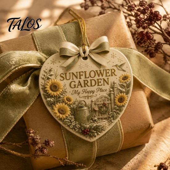 Seasonal Decorative Hanging Pieces Heart Shape Christmas Ornament, Sunflower/Lavender/Wildflower Garden Acrylic Decoration, Gift for Celebration Xmas