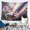 Funny Rainbow Laser Cat Tapestry, Universe Starry Sky Magic Cat Wall Hanging for Bedroom Living Room Decor
