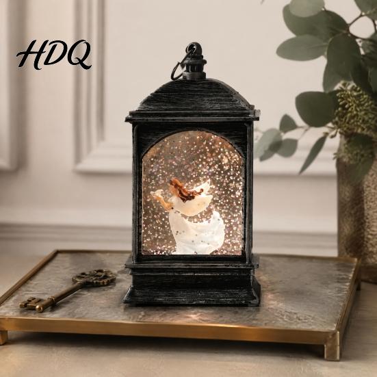 Winter Seasonal Home Decor Christmas Snow Lantern Battery Operated Swirling Water Glittering Vintage Holiday Party Table Centerpiece Santa