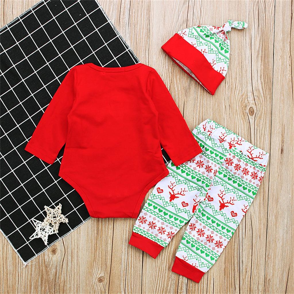 Girls Christmas Long-sleeved Letter Jumpsuit Crawl Suit Three-piece Children's Suit