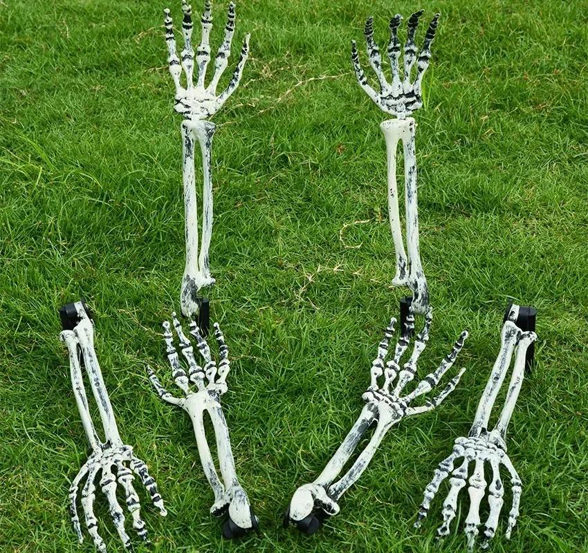 1-6PCS Halloween Skeleton Hand Bone Ghost Arm Prop Yard Insert Decoration for Haunted House Outdoor Party Horror Scene Use