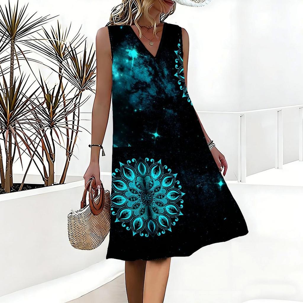Plus Size V Neck Sleeveless Deep Valley Stream Art Print For Outdoor Leisure Walk