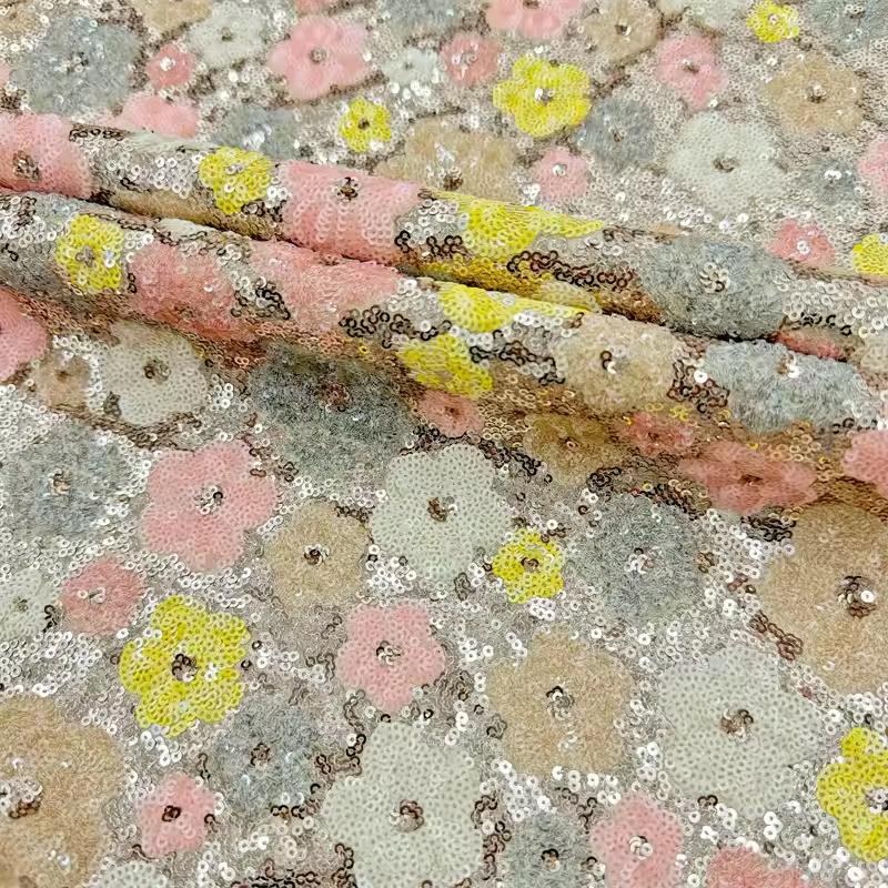 1 Yard Blume Pailletten Stickerei Perlen Stoff Elastisches Netz Pflaumenstoff DIY Nähen Kleid Bühnenkostüm Patchwork Material