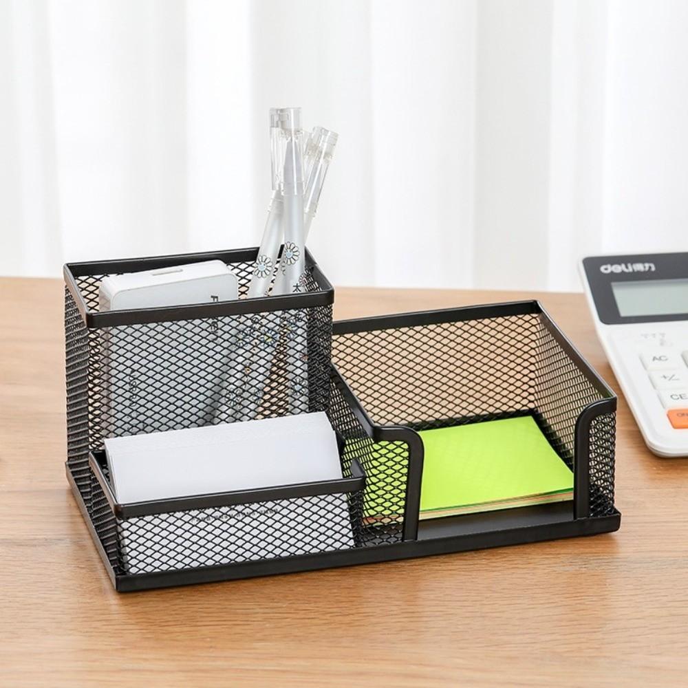 Metal Mesh Pen Holder 2/3 Grids Desk Organizer Holder Creative Metal Storage Box  Pencil