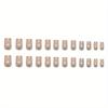 24 Pieces of French Style Short Square Press Nail Patch, Nude Color Short Fake Nails, Medium and Long Nail Glitter Wearing Nail