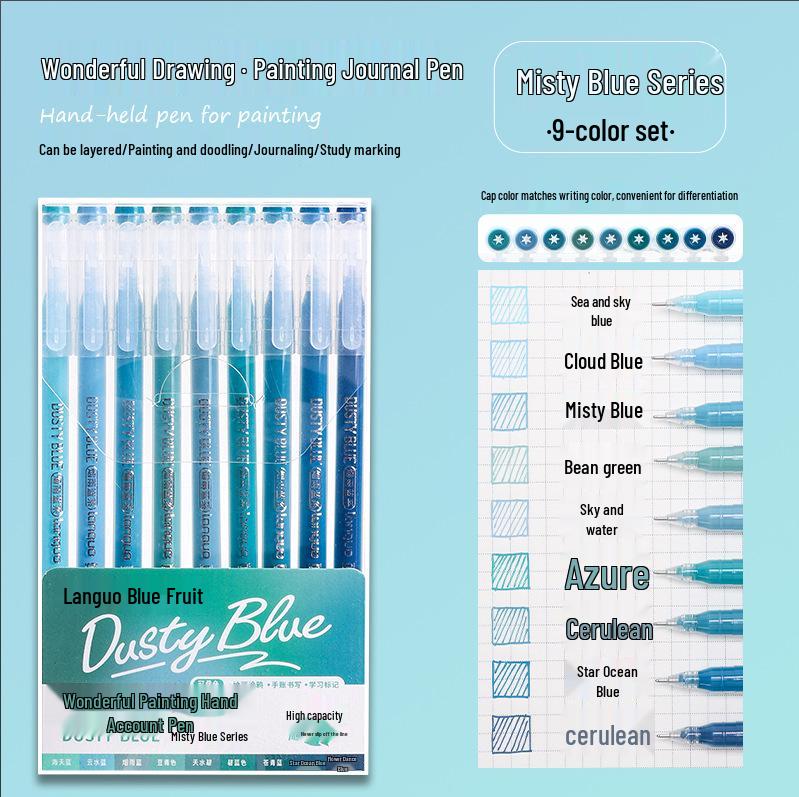 Blue Fruit Journal Pen Set: High-Capacity Neutral Pens for Drawing, Note-Taking, Highlighters, and Fine Tip Pens