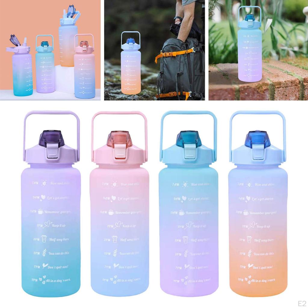2L tragbare Wasserflasche mit großem Fassungsvermögen, Zeitmarkierung, auslaufsicherer Becher, lila
