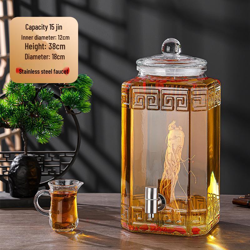 Luxury Sealed Wine & Baijiu Soaking Jar with Faucet for Household Use