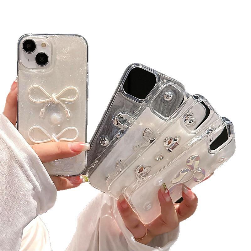 Applicable to Apple 16Promax mobile phone case iPhone17 protective case 15 Epoxy three-dimensional bow 14 anti-drop 12