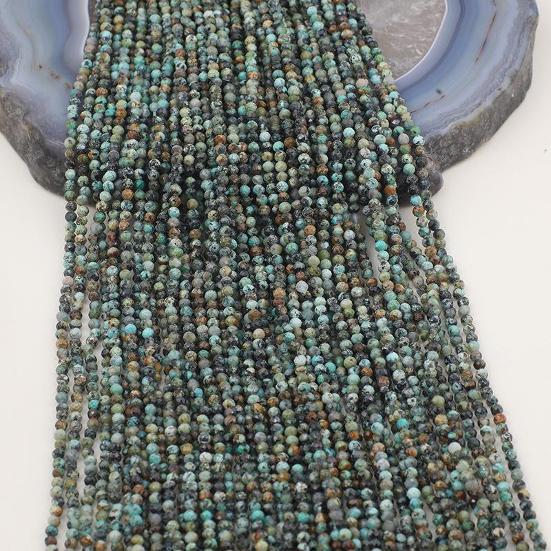 Natural African Pine Stone Faceted Round Bead Necklace (2-4mm)