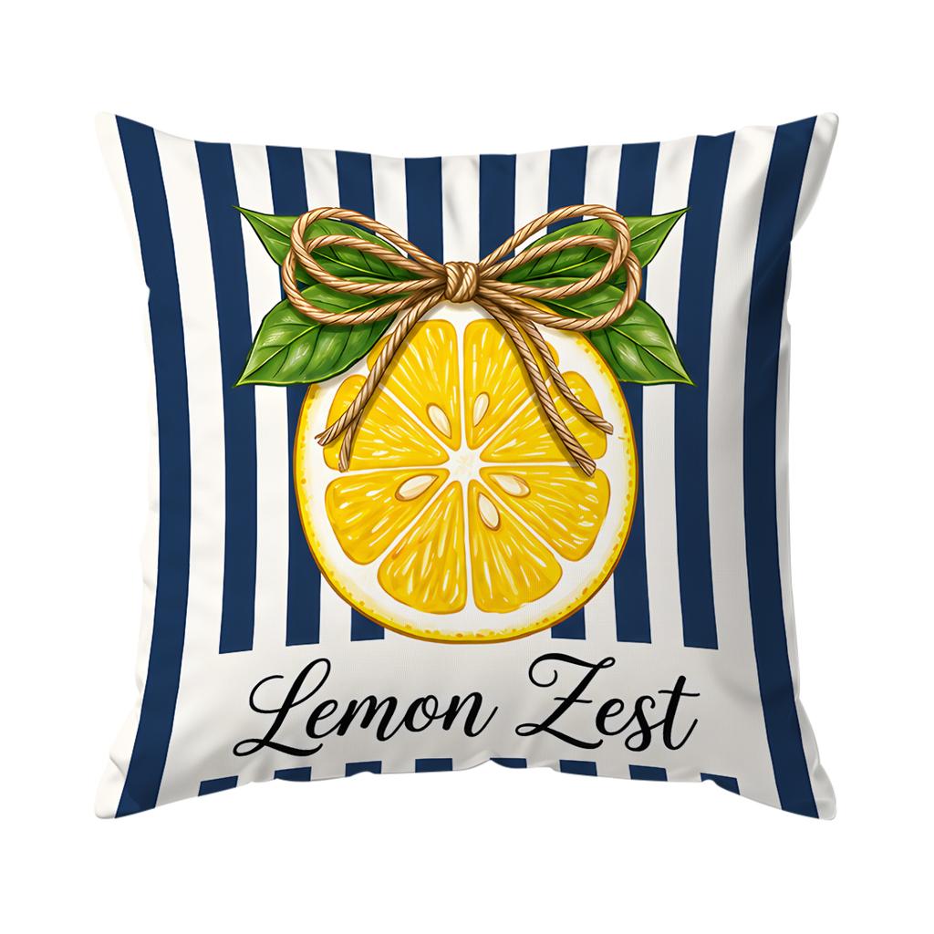 4pcs Navy Lemon Stripe Pattern Cushions Pillowcase Polyester Cushion Cover Throw Pillow Pillowcover Home Car Sofa Decor