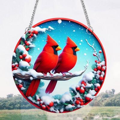 Panneau Attrape-soleil Décoration Murale Attrape-soleil Acrylique Cardinal Panneau de Porte Décoration à Suspendre avec Crochet à Chaîne pour Décoration de Fenêtre