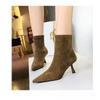 Pointed Toe Slim Boots Women Retro Suede Mid Heel French Style Ankle Boots
