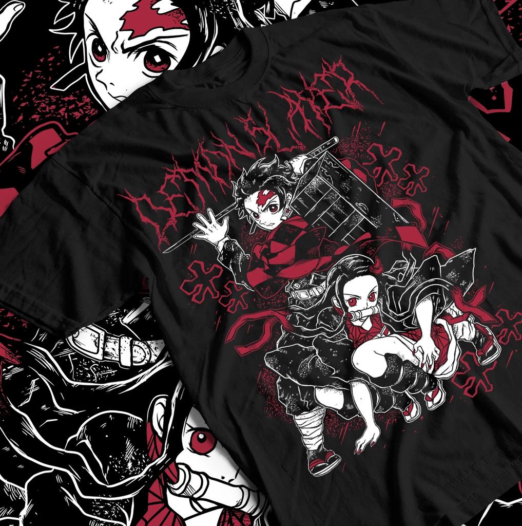 2026 Summer Demon Slayer Anime Kamado TanjiroNezuko Printed Loose Shortsleeved Pure Cotton Childrens Tshirt Tide Unisex Y2k