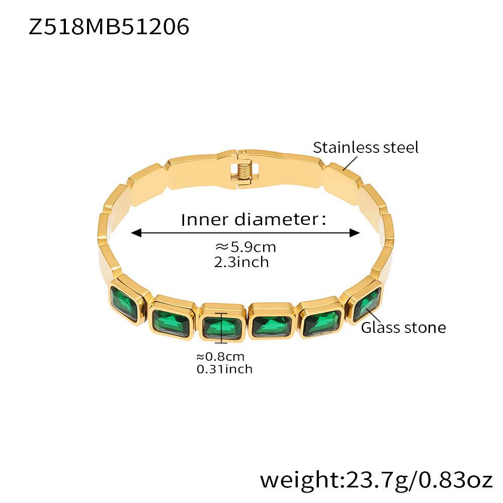 18K Gold Plated Stainless Steel Bracelet with Square Colored Glass Stones In Trendy European and American Niche Design - Fade Resistant.