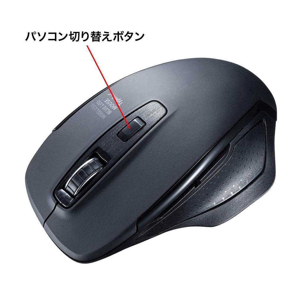 SANWA SUPPLY Silent Wireless Blue LED Mouse with Type-C and A Connectors, Large, 5 Buttons, MA-WBLC169BK