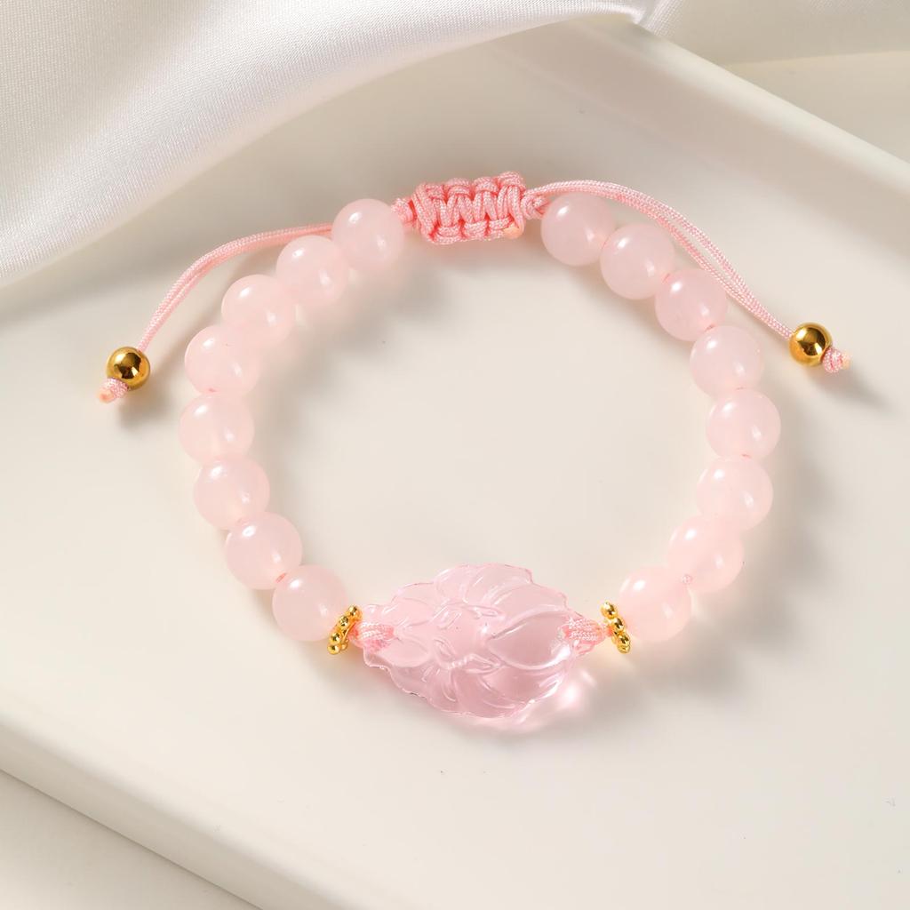 Multi-color Transparent Fox Jade Glass Beaded Bracelet, Handmade Braided Rope Charm Lucky Bracelets,Women's Jewelry Gifts