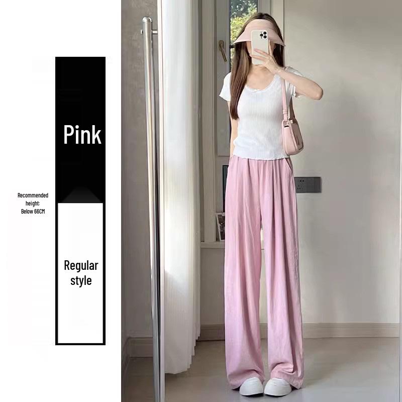 

Ice Silk Milk Puff Women s Wide-Leg Summer Pants 2025 - Casual Sporty Lazy Style L - fits 50-62.5 kg рожевий