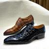 Fashion Men's Winter Genuine Leather Dress Shoes Lace-Up Formal Oxfords with Buckle for Wedding Business Office Black/Brown