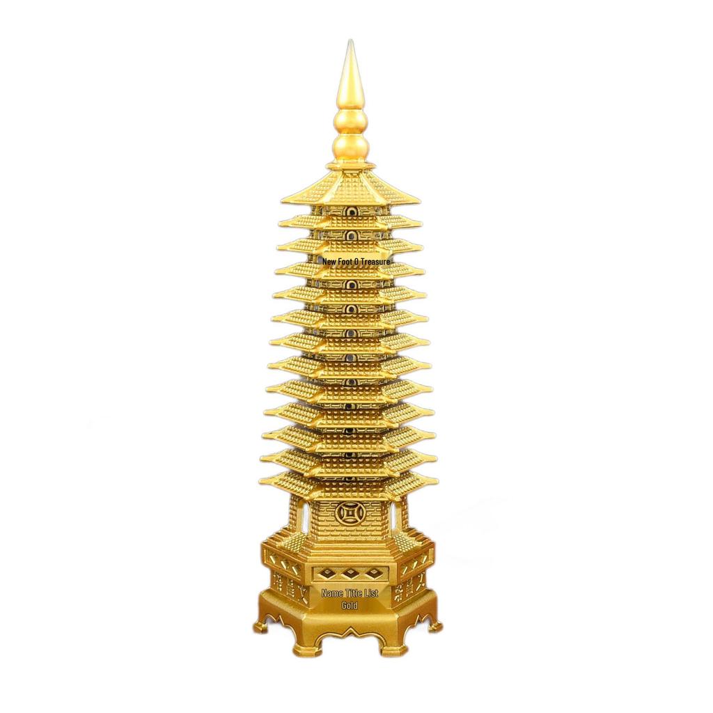 Painted Copper and Brass Wenchang Pagoda Ornament, Nine and Thirteen Stories