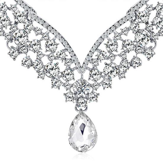 1 Set Orecchini Collana Sposa Strass Cristallo Finto Gioielli Collana Girocollo Regolabile Vuota