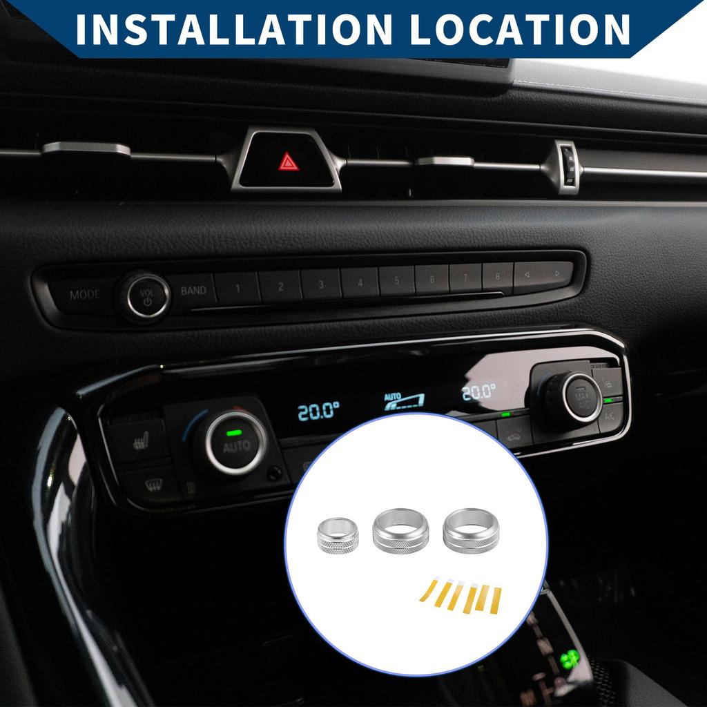 Hihaha 3pcs AC Air Conditioner Radio Volume Control Switch Knob Cover Ring Interior Trim