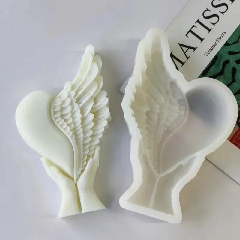 1PCS 3D Hand Holding Heart Candle Mold Angel Wings Heart Resin Casting Silicone Molds for Candle Making,for Home Decoration