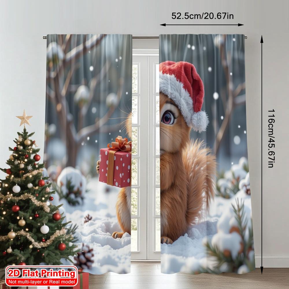 2pcs 2D flat printing Merry Christmas Popular Drapes Cute Squirrel Christmas Gift Fabric Without Electricity Festive Wall Decor