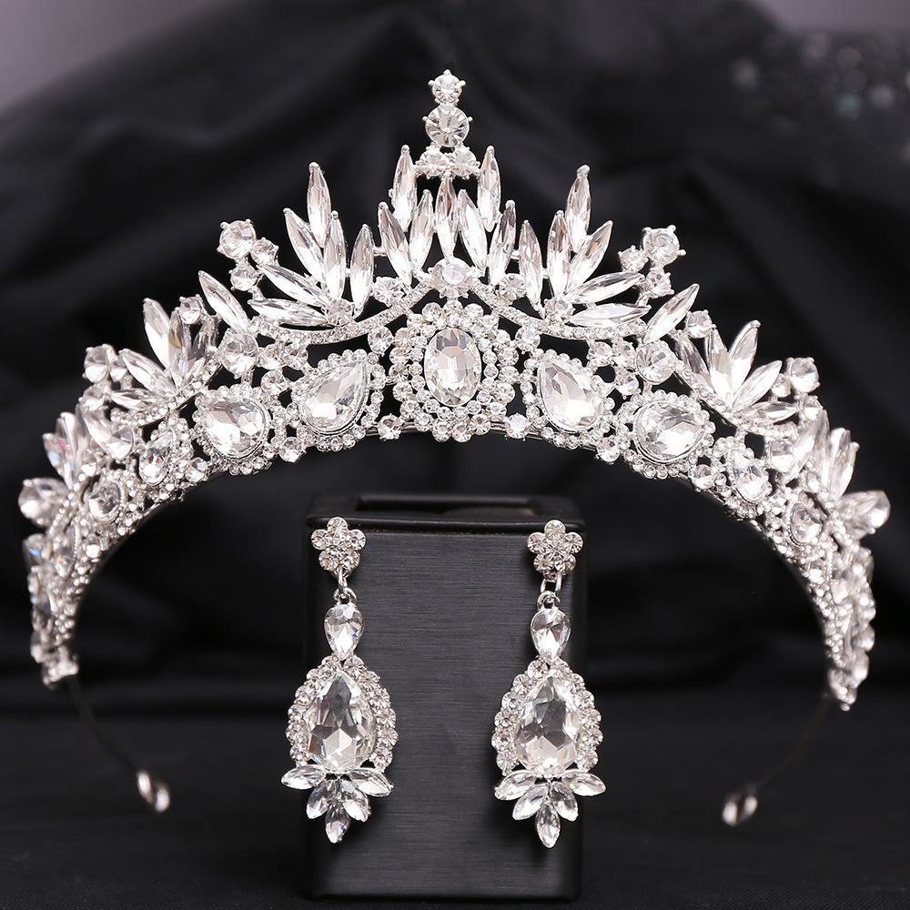 DIEZI Elegante Tiara de Cristal con Hojas Verdes Azules Rojas de Lujo para Mujer Boda Fiesta Vestido Elegante Reina Novia Novia Corona de Pedrería