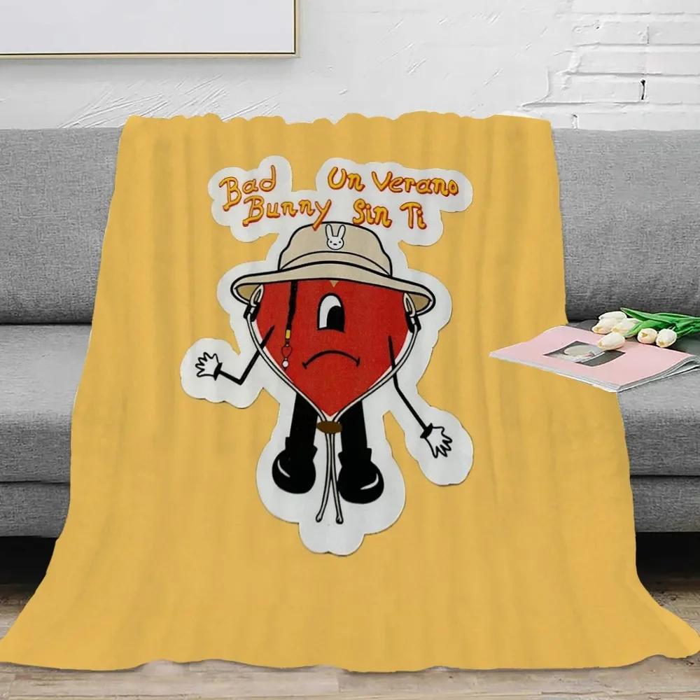Canvas Painting Blanket Bad Bunny Un Verano Sin Ti Flannel Blankets Pop Music Album Star Warm Throw Blankets for Travel Bedding