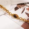 Ying Tai Stainless & Titanium Steel Bracelet with Tiger Eye and Natural Stone, High-Polished, 18k Gold-Plated, Retro European-American Style