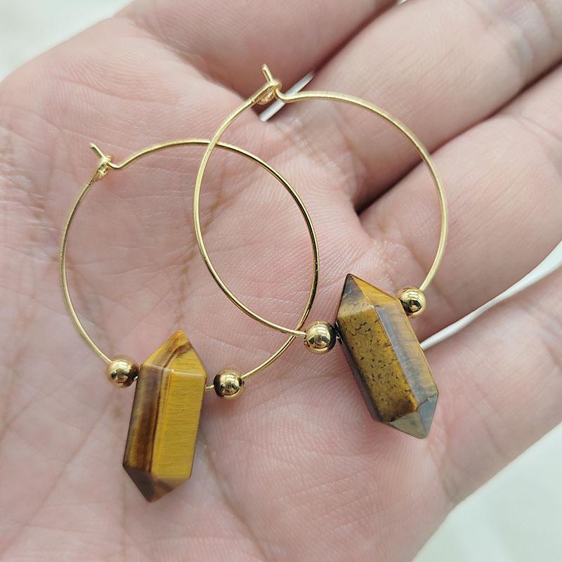 1pair Faceted Natural Stone Earrings for Women Amethyst Tiger Eye Trendy Stone Pendant Earring