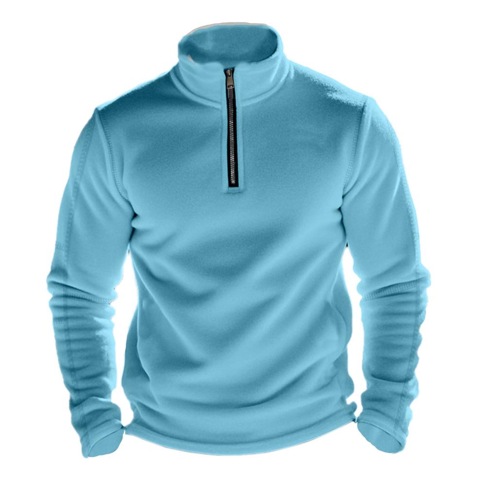 American Style Men Heavyweight Polar Fleece Outdoor Long Sleeve Stand Collar Zip Bottoming Sweatshirt