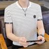 Men's Striped Ice Silk Polo Shirt - Casual Summer Short Sleeve