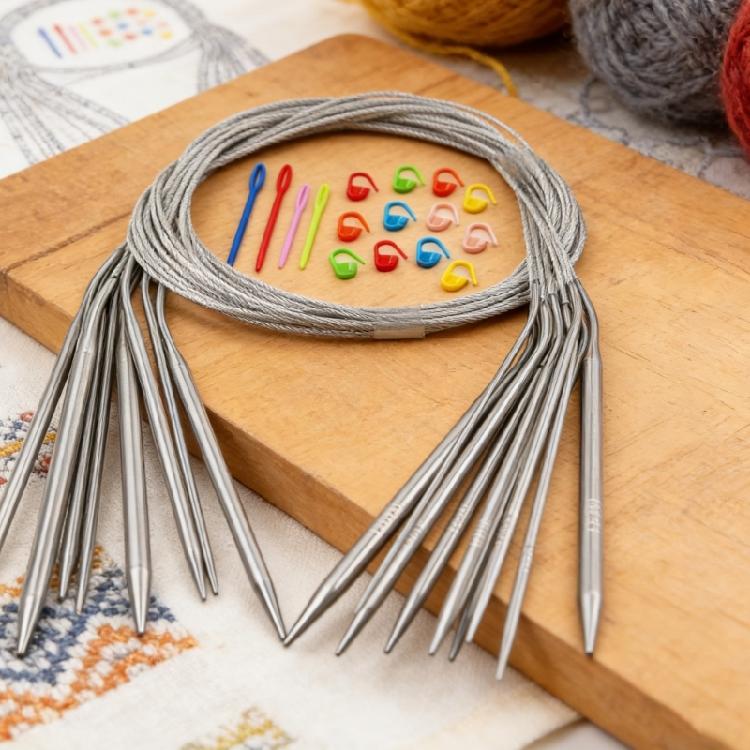 Stainless Steel Knitting Needle 100cm Long With Stitching Markers Great For Handcraft