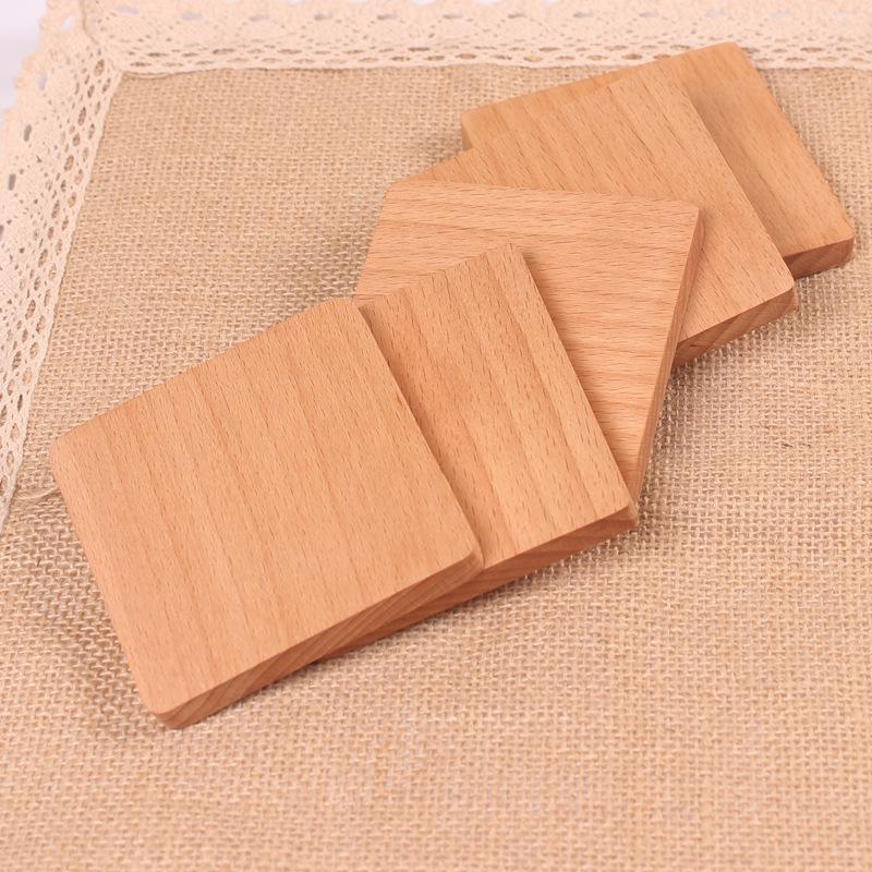 Beech Wood Heat Insulation Coaster: Creative Square, Round, or Engraved Solid Wood Tea/Coffee Coaster.