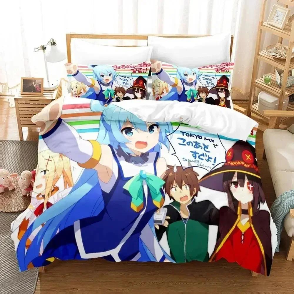 3d Anime KonoSuba Bedding Set Printed Bed Set With Pillowcase Bed Duvet Cover Soft Queen King Size Bedclothes Home Kids Adult