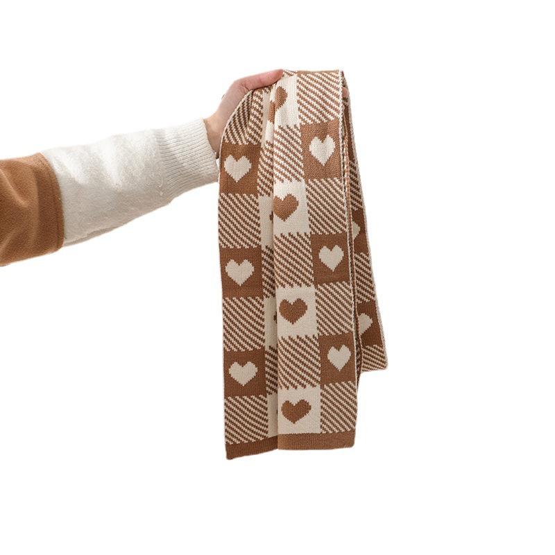 

Soft love plaid scarf female autumn and winter student retro versatile student warm thickened double-sided shawl scarf above 175cm