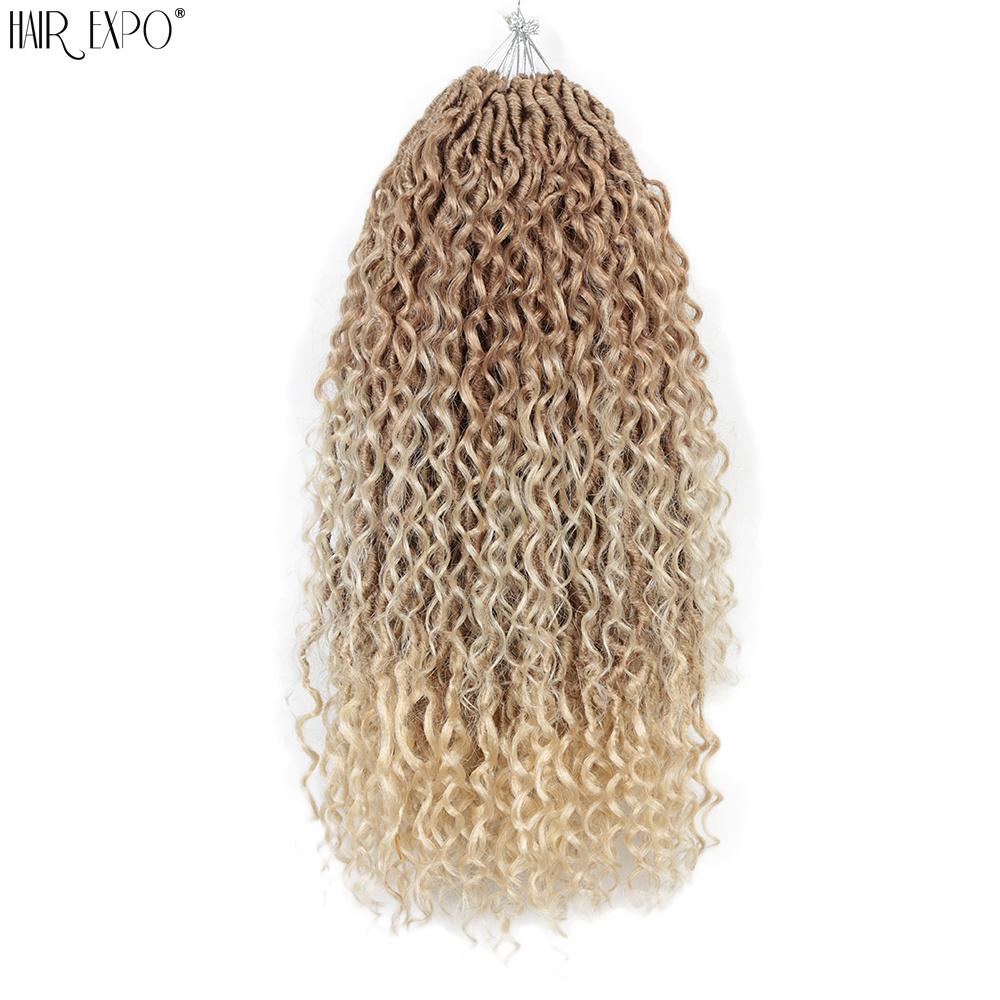 14-26"Goddess Locs Crochet Braids Hair Natural Synthetic Braiding Hair Extension Ombre River Faux Locs With Curly Hair Expo City