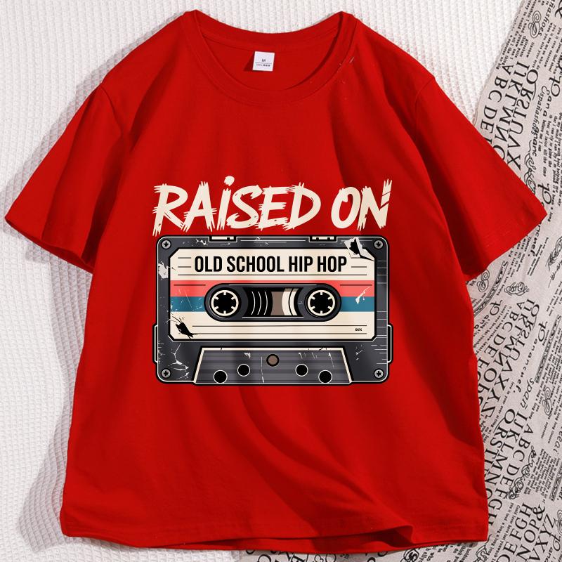 

Raised on Old School Hip Hop T Shirt Retro Cassette Tape Tshirt Casual Cotton Short Sleeve Round Neck Tshirt Unisex Clothes S