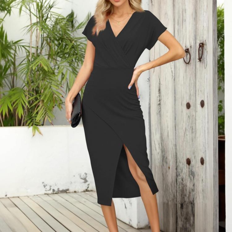 Elegant Women Summer Slim Fit V Neck Casual Cocktail Work Formal Evening Wrap Dress