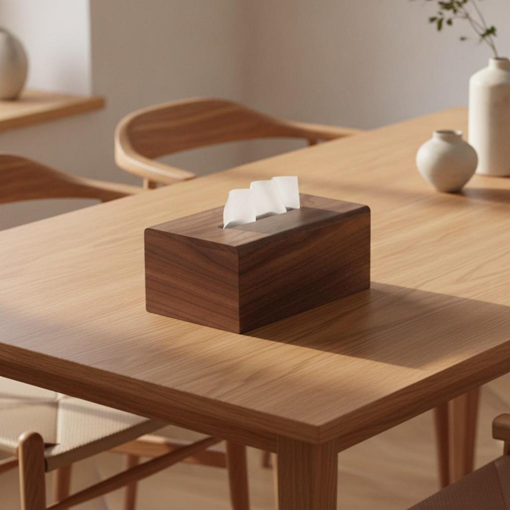 Walnut Wood Tissue Box Long-Lasting for Living Room, Bedside Table