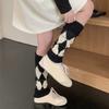 Argyle Pattern Wool Knitted Turn Cuffs Leg Warmers for Women and Students Cold Weather Foot Covers Footless Calf Socks