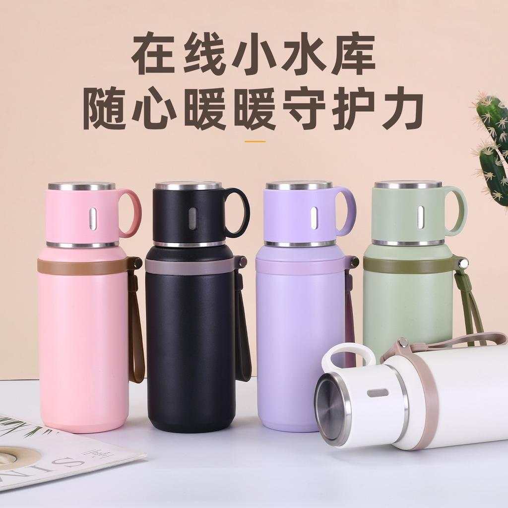 Water Bottle Stainless Steel Thermos Cup Tea Separation Water Cup Large Capacity Portable Kettle with One Lid Dual Purpose