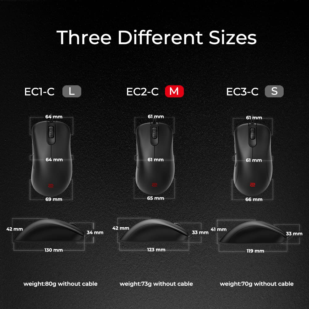 BenQ Zowie Ergonomic Gaming Mouse Professional Esports Performance Lightweight Driver Paracord Cable 24 Step Scroll Wheel Matte Black Medium Size